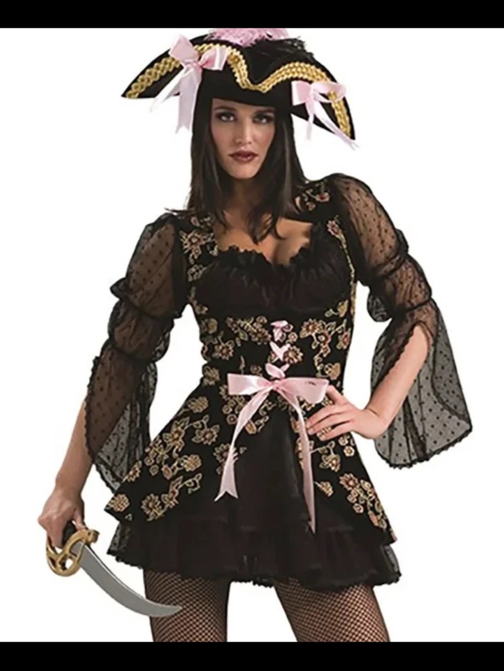 Rubie's Black and Pink Embroidered Pirate Dress Costume with hat